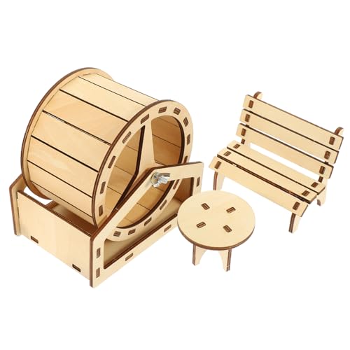 ifundom Hamster Holzhaus Spielzeug Zusammenbau Klein Chinchilla-Rad Rattenrad Versteck Haustier Spielzeug Set von ifundom