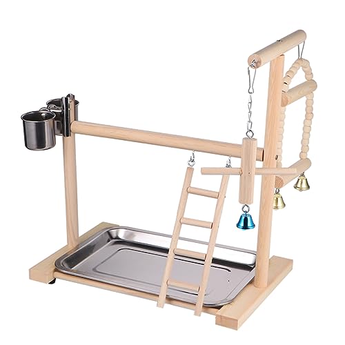 ifundom 1 Stück Papageienständer Budgie - Lustig Sittiche Zubehör Hängend Papageienspielzeug Spielplatz Stand Schwankungen Vogelständer Beige Hölzern Zufällige Farbe von ifundom