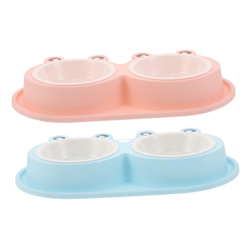 ifundom 2 Sätze Futter Wassernäpfe für Katzen mit Frosch-Design Rutschfestem Antikipp-Boden Doppelter Kunststoffnapf Anti-ameisen Schutz für Welpen Kätzchen Indoor und Outdoor Nutzung von ifundom