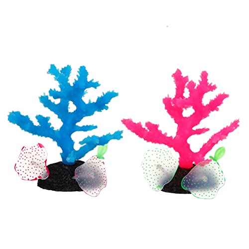 ifundom 2 Stück Fluoreszierende Künstliche Korallen Deko aus und Harz Stabile Aquarium Landschaftsdekoration mit Leuchteffekt Unterwasserwelt für Fischbecken Rot und Blau von ifundom