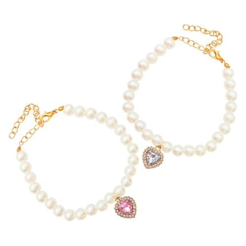 ifundom 2 Stück Perlen-Halskette für Kleine und Mittelgroße Haustiere mit Herzförmigem Anhänger Stilvolle Schmuck-Halskette für Hunde und Katzen für Hochzeit Geburtstag und Alltag von ifundom