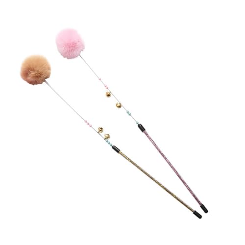 ifundom 2 Stück Teiliges Katzenangel Plüschball und Klingel Interaktives Katzenspielzeug für Indoor Fördert Aktivität und Bindung Anti rutsch Griff Farben und Braun für Verspielte Katzen von ifundom