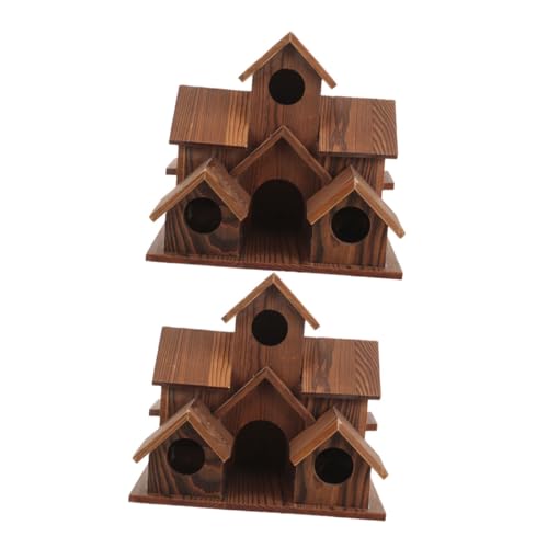 ifundom 2 Stück Teiliges Rustikales Vogelhaus aus Massivholz Wetterfeste Garten-nistbox mit Futterstelle Dekoratives Vogelhäuschen für Außenbereich Natürlicher Holzschutz für Garten und von ifundom