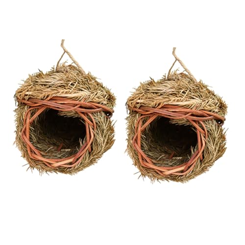 ifundom 2 Stück Vogelnest aus Stroh hängende Vogelnester Vogelkäfig aus Stroh gewebte Vogelhäuschen vogelhaus haustierbett Bird cage Vogelhäuschen aus Stroh gewebter Vogelkäfig Light Green von ifundom