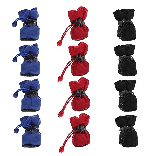 ifundom 3 Sätze wasserdichte Hundeschuhe mit Rutsch Sohle Warme Gepolsterte Regenstiefel für Kleine Hunde rutschfeste Pfotenschützer für Outdoor und Nasse Tage Rot Schwarz Blau von ifundom
