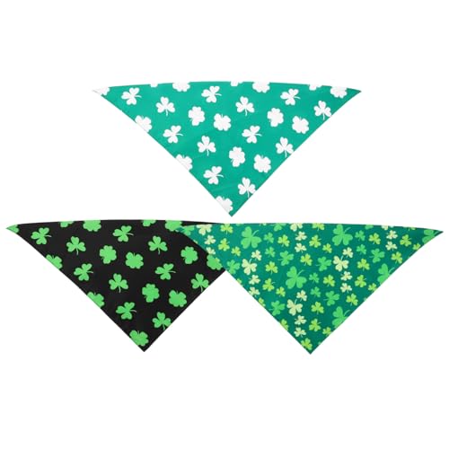 ifundom 3 Stück Teiliges Pet Bandanas für Hunde Doppellagiges Grünes Shamrock Halstuch Komfortables Dreieckstuch Vielseitig als Halsband oder Bib für Haustiere für Festliche Anlässe von ifundom