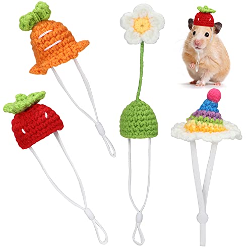 ifundom Entzückende Mini-haustiermützen 4er-Pack Gestrickte Tierkopfbedeckungen in Den Stilen Karotten Erdbeeren Blumen Und Regenbogen Für Haustiere von ifundom