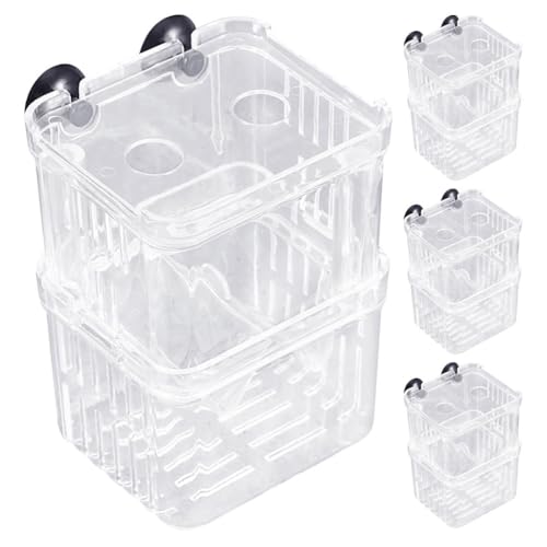 ifundom 4-teilige Fischzuchtbox: Doppelschichtiger Aquarienzüchter – Fischtank-Trennwand – Transparente Betta-Isolationsbox mit Saugnapf für Brutgarnelen und verletzte Clownfische von ifundom