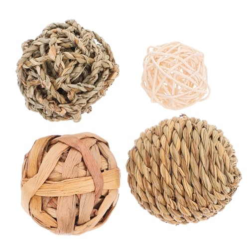 ifundom 4Stücke Kauspielzeug aus Naturstroh Zahnpflege für Kleintiere Rattan Gewebte Bälle zur Beschäftigung und Zahnreinigung für Hasen und Nager von ifundom
