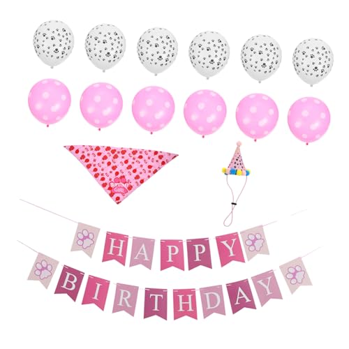 ifundom 4sätze Hund-geburtstagsdekorationen Pinkes Banner-Set Mit Hundehut Ballons Und Schleife Für Unvergessliche Haustierfeiern von ifundom