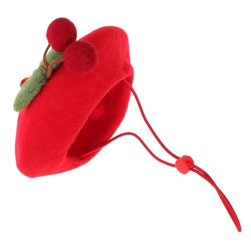 ifundom Fleece Kirschbaskenmütze Hüte Für Haustiere Baskenmütze Für Katzen Fleece Hundebaskenmütze Kopfbedeckung Wollmütze Für Haustiere Entzückende Kirschbaskenmütze von ifundom