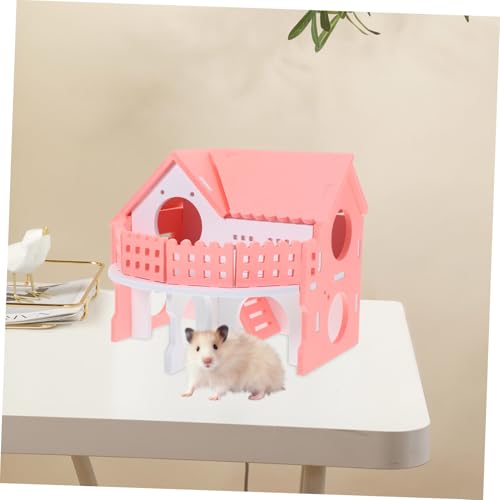 ifundom Hamster Versteck Haus Doppelstöckiges Kleintierhaus Kuschelhöhle für Hamster Meerschweinchen Ratten und Chinchillas Gemütliches Hideaway für Kleine Nagetiere Rosa weiß von ifundom