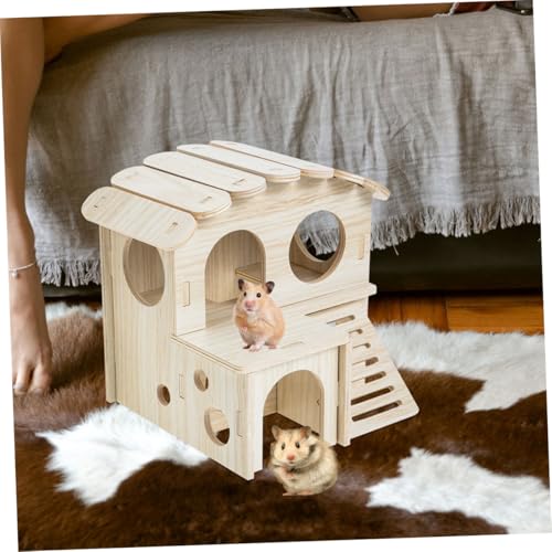 ifundom Hamster Versteck Holzhaus mit Doppelter und Leiter Mehrkammer Villa für Hamsterkäfig Spiel Schlafhaus für Kleine Nager Wie Zwerghamster und Rennmäuse von ifundom