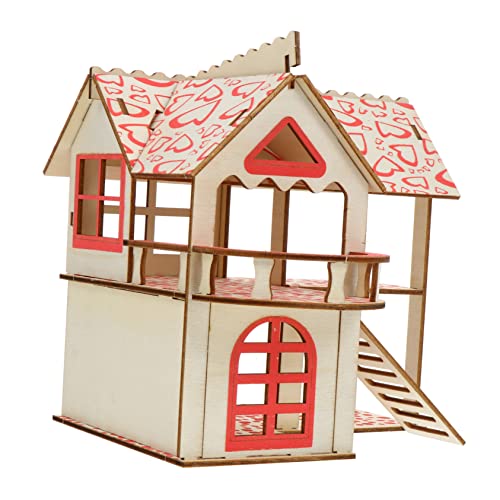 ifundom Hamster Villa Holzhaus Zweistöckig Kleintier Versteck Spielplatz für Zwerghamster und Kleine Haustiere Atmungsaktiv und Langlebig für Käfigeinrichtung von ifundom
