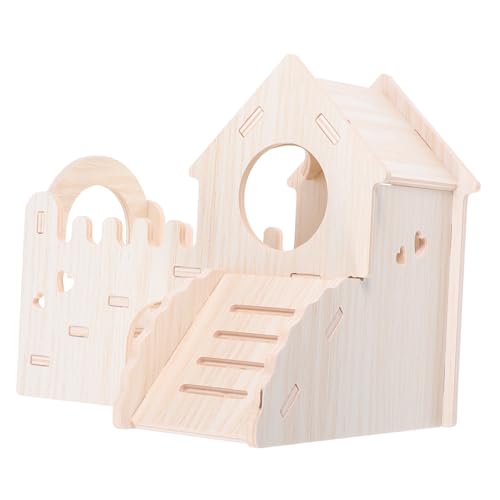 ifundom Hamsterhütte Zubehör Für Hamsterkäfige Holz-Hamster-Labyrinth Kletterleiter Rutsche Kleintierversteck Hölzern Khaki von ifundom