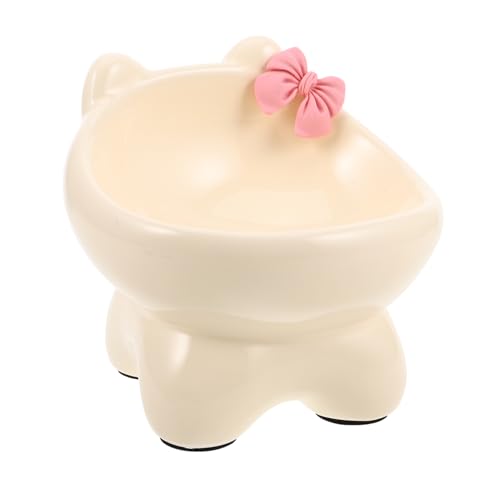 ifundom Katzennapf Ergonomische Katzen Schüssel Niedliche Katzen Schüssel Haustier Schüssel hoch Katzenfutter und Wassernäpfe Katzengericht Wasserspender für Welpen Hundenapf Keramik Beige von ifundom