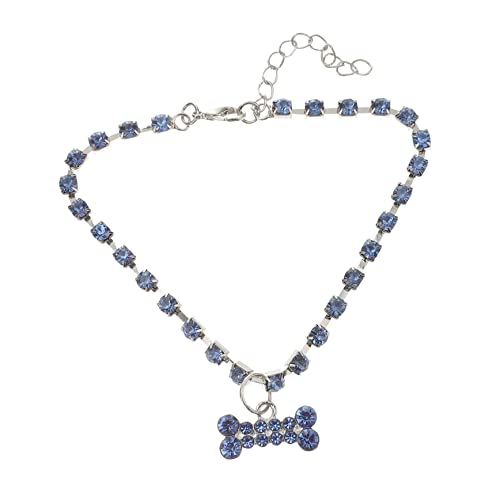 ifundom Katzenhalsband Knochenhalskette Mädchenhalskette Welpenhalsbänder Katze Strasshalsband Katzenhalskette Metall Haustier Hund Schmücken Blaues Strass Welpenhalsband Verstellbare von ifundom