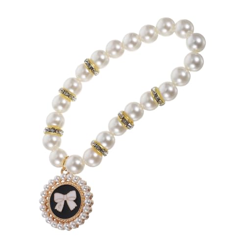 ifundom Perlen Hundehalsband für Kleine Hunde und Welpen Verstellbare Abs Halskette mit Eleganter Schleife Langlebiges Schmuck Accessoire für Hunde und Katzen Stilvoll für Anlässe von ifundom