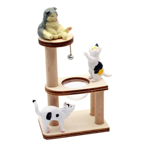 ifundom Puppenhaus-Katzenmöbel: 1 Set Realistische Katzenfiguren Miniatur-Katzenbaum aus Holz Mini-Tierfiguren-Spielset Katzen-Kuchenaufsatz für Feengarten Haustier-Rollenspielzeug von ifundom