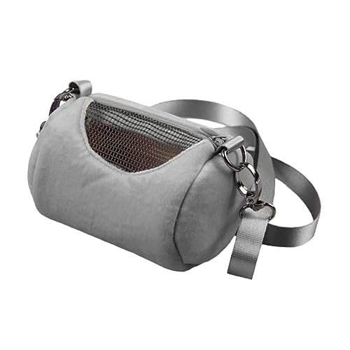 ifundom Tragbare Hamster Transportbox Runde Haustiertasche für Reisen Grau mit Verstellbaren Gurten Netzdesign für Sichtbarkeit von ifundom