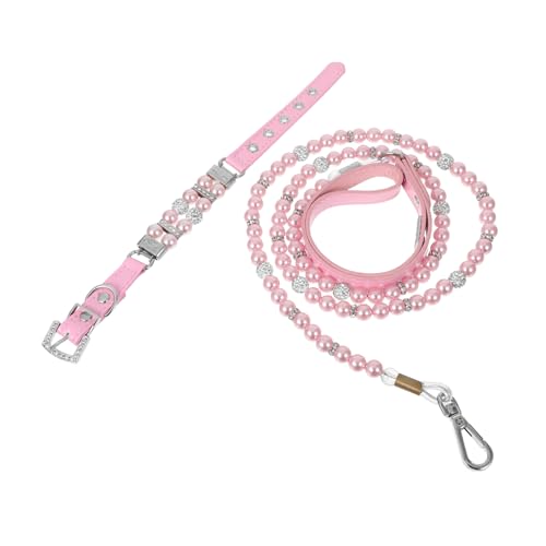 ifundom Verstellbares Hundehalsband mit Perlen und Strass Welpenhalsband mit Leine für Kleine Hunde Modisches Haustierzubehör für Spaziergänge Training und Events von ifundom