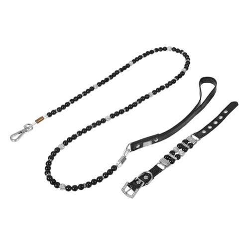 ifundom Verstellbares Hundehalsband und Leine mit Perlendekor Welpenhalsband für Kleine Hunde Sicherer Sitz für Spaziergänge Training und Festliche Anlässe Rosa Xs von ifundom