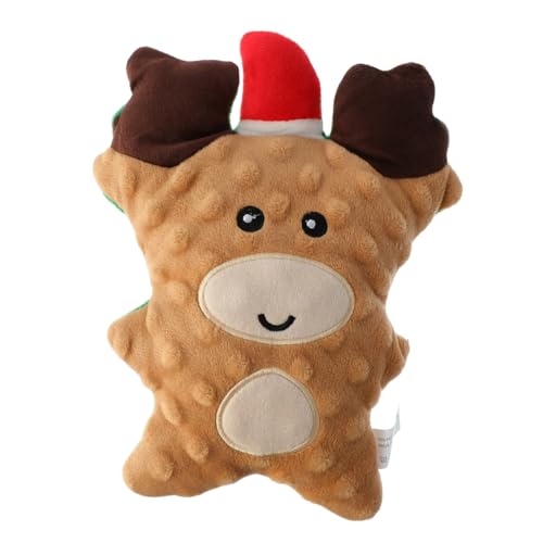 ifundom Weihnachtlicher Plüsch Hundespielzeug Gingerbread Man mit Quietscher Interaktiver Weicher Beißspielzeug für Kleine und Mittelgroße Welpen Festliches Kauspielzeug mit Rentierdetails von ifundom