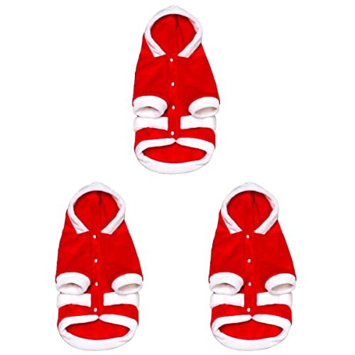 ifundom Weihnachtsdekoration 3 Stück Hund Weihnachten Flanell Kleidung Winter dick warm Kapuzenmantel entzückend Haustier Kleidung Kostüm (Rot, Größe M) von ifundom