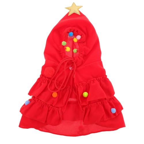 ifundom Weihnachtskostüm für Hunde, Haustier-Weihnachtsbaum-Umhang mit Pompons, Stern, Weihnachten, Katze, Weihnachtselfenkostüm mit Hut, Welpen-Urlaubsoutfit, Kleidung, Zubehör von ifundom
