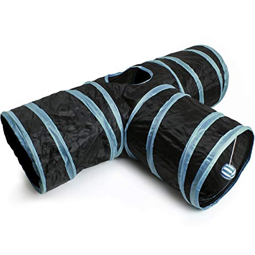 iGadgitz Home U6979-3 Wege Katzentunnel Rascheltunnel Zusammenlegbarer Welpen Tunnel Interaktiver Cat Tunnel mit hängendem Ball - für drinnen/draußen - Schwarze/Blaue Streifen iGadgitz Home U6979-3 Wege Katzentunnel Rascheltunnel Zusammenlegbarer Welpen Tunnel Interaktiver Cat Tunnel mit hängendem Ball - für drinnen/draußen - Schwarze/Blaue Streifen von igadgitz home