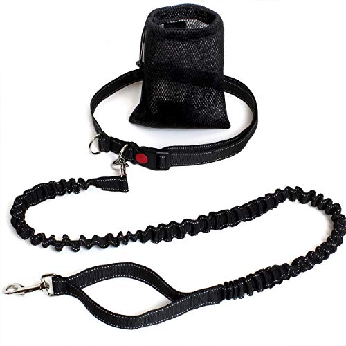 igadgitz home U6990 - Jogging Hundeleine Freihandleinen für Hunde Dehnbare Hund Joggingleine Handfrei Leine mit Hüftgurt und Tragetasche mit Zugband - Schwarz von igadgitz home