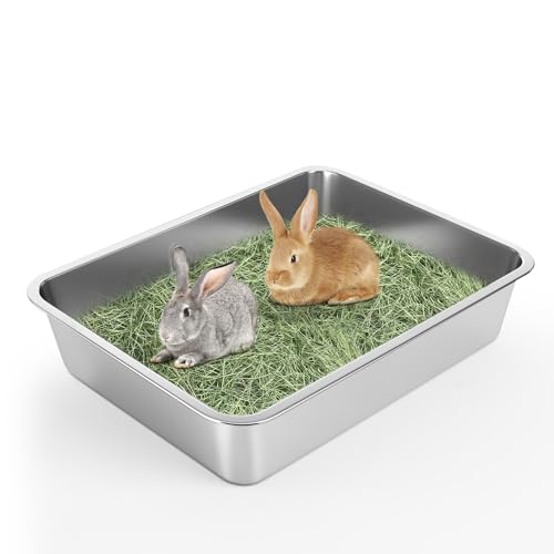 IKITCHEN Große Katzentoilette Edelstahl(45×35×10cm),Litter Box Katzenklo,Katzen und Kaninchen Metall klo,Niemals Gerüche,Antihaft Glatte Oberfläche (Silber, 17,7" L x 13,5" W x 4" H) von ikitchen