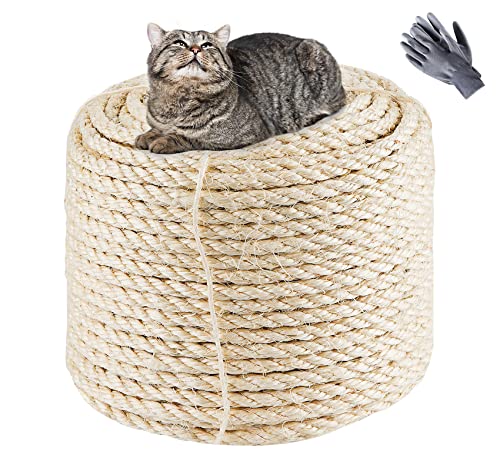 Natürliches Sisal Seil 8mm x 60Meter,Sisalseil für Reparatur und Ersatz von Katzen,natürliches Weiß Sisalseil für Kratzbäume,Spielzeug für Katzen,Gartendekoration (Mit einem Paar Schutzhandschuhen) Natürliches Sisal Seil 8mm x 60Meter,Sisalseil für Reparatur und Ersatz von Katzen,natürliches Weiß Sisalseil für Kratzbäume,Spielzeug für Katzen,Gartendekoration (Mit einem Paar Schutzhandschuhen) von ilauke