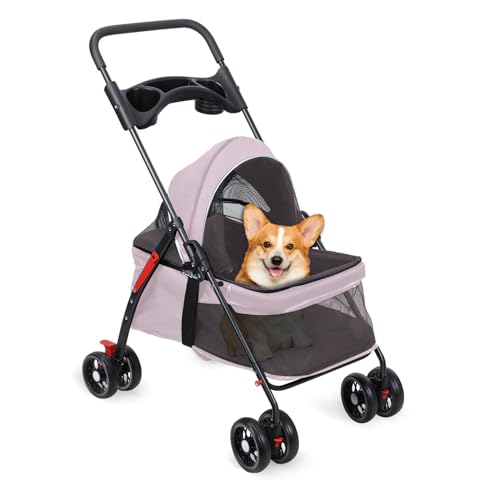 ilkqeppe Haustierwagen, 4 Räder Hundekatze Kinderwagen, Außenreisen Haustierklapper mit Tassenhalter, atmungsaktives und sichtbares Netz für kleine Hund Rosa ilkqeppe Haustierwagen, 4 Räder Hundekatze Kinderwagen, Außenreisen Haustierklapper mit Tassenhalter, atmungsaktives und sichtbares Netz für kleine Hund Rosa von ilkqeppe