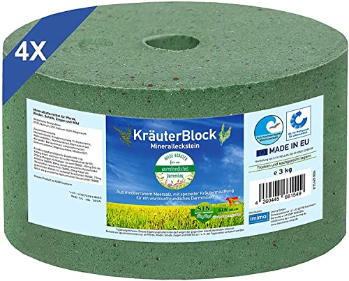 imima Mineralleckstein Pferd KRÄUTERBLOCK Salzleckstein Set mit 4 x 3kg - Salzlecksteine für Pferde, Schafe, Ziegen, Wild und Rind - Salz Leckstein Mineralstein von imima