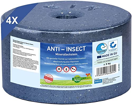 imima Mineralleckstein Pferd Anti-Insect Salzleckstein Set 4 x 3kg - Salzlecksteine für Pferde, Schafe, Ziegen, Wild und Rind - Salz Leckstein Mineralstein von imima