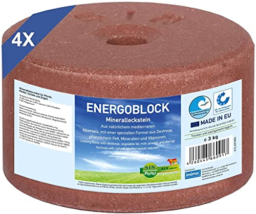 imima Mineralleckstin Pferd ENERGOBLOCK Salzleckstein Set 4 x 3kg - Salzlecksteine für Pferde, Schafe, Ziegen, Wild und Rind - Salz Leckstein Mineralstein von imima