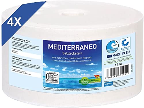 imima Mineralleckstein Pferd MEDITERRANEO Salzleckstein Set 4 x 3kg - Salzlecksteine für Pferde, Schafe, Ziegen, Wild und Rind - Salz Leckstein Mineralstein von imima