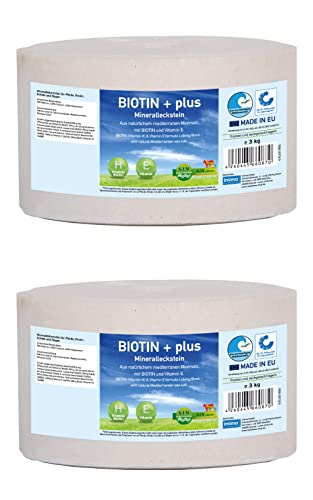 imima Mineralleckstein Pferd BIOTIN + Plus Salzleckstein Set 2 x 3kg - Salzlecksteine für Pferde, Schafe, Ziegen und Wild - Salz Leckstein Mineralstein von imima