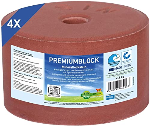 imima Mineralleckstein Pferd PREMIUMBLOCK Salzleckstein Set 4 x 3kg - Salzlecksteine für Pferde, Schafe, Ziegen, Wild und Rind - Salz Leckstein Mineralstein von imima