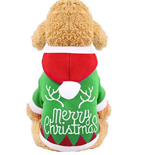 Haustier-Hunde-Kleidung, warmer Pullover, Kapuzenpullover, Weihnachtsmotiv, Weihnachtsmotiv, Grün von indigi