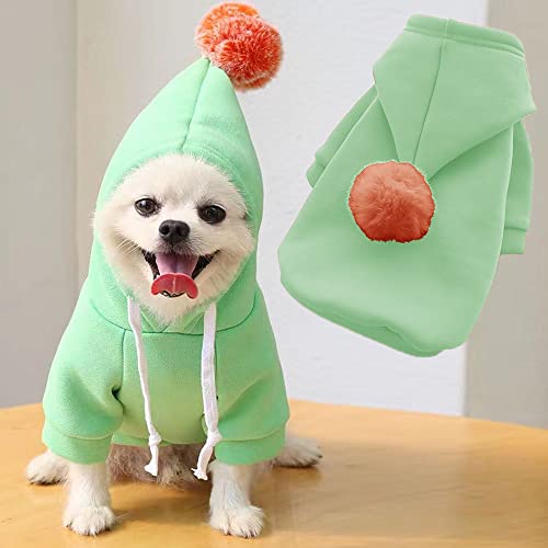 Hunde-Kapuzenpullover, Sweatshirt, 3D-Kostüm, weich, dick, warm, für kaltes Wetter, 3D-Design, Outfit für Welpen, kleine, mittelgroße Hunde und Katzen, Haustierbekleidung (grüne Bommelmütze, L) von indigi