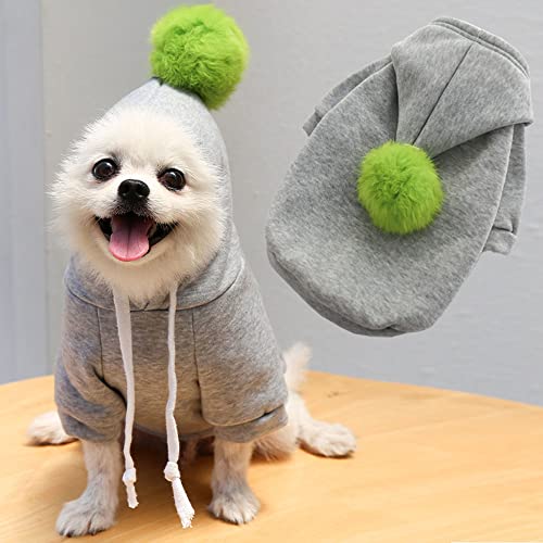 Hunde-Kapuzenpullover, Sweatshirt, 3D-Kostüm, weich, dick, warm, für kaltes Wetter, 3D-Design, Outfit für Welpen, kleine, mittelgroße Hunde und Katzen, graue Bommelmütze, Größe S von indigi