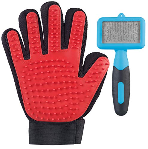 infactory Katzenhandschuh: 2in1-Fellpflege-Set für Hunde und Katzen mit Bürste und Handschuh (Katzenbürste Handschuh, Hundebürste, Fellbürste Katze) von infactory