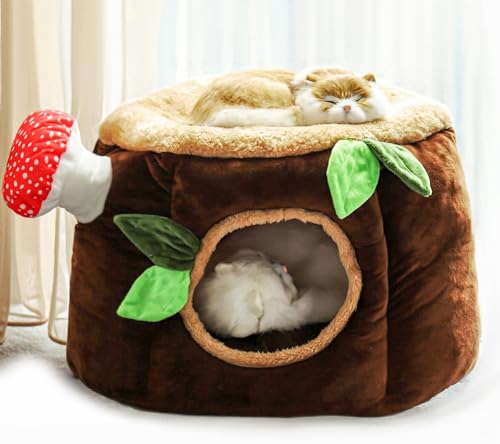 Warmes Haustierhaus in Baumform mit Polster für Katzen und Hunde, niedliches Katzenbaumhöhlennest, Schlafbett, Welpenhaus für Katzen und kleine Hunde, multifunktional,Medium von inmen