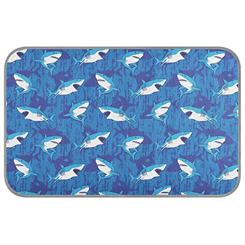 Shark Blue Kühlmatte für Hunde Katzen Schlafmatte Eisseide Hundebett Pad Tragbar & Waschbar Kühlkissen Faltbare Eisseidenmatte für Autositz Strand Boden Zwinger von innewgogo