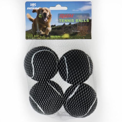 insum Quietschende Tennisbälle für Hunde, bunt, leicht zu fangen, 12 Stück (quietschend, 6,3 cm, schwarz) von insum
