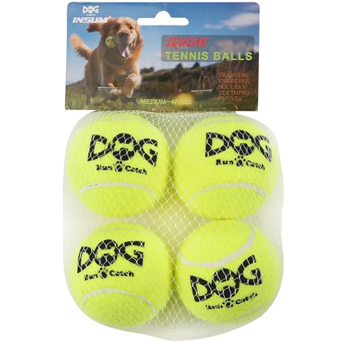 insum Quietschende Tennisbälle für Hunde, bunt, leicht zu fangen, 4 Stück, 6,3 cm, Gelb von insum