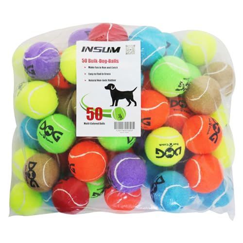 insum Tennisbälle für Hunde, bunt, leicht zu fangen, 6,3 cm, 4 Farben, 50 Stück von INSUM
