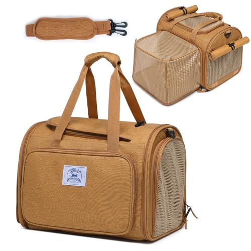 Haustier-Rucksack für kleine Hunde, mittelgroße Katzen, Welpen, atmungsaktives und faltbares Design, tragbare Reisetasche für Bartagamen, Kaninchenkäfig (Braun + eine Schulter, klein) von ioview